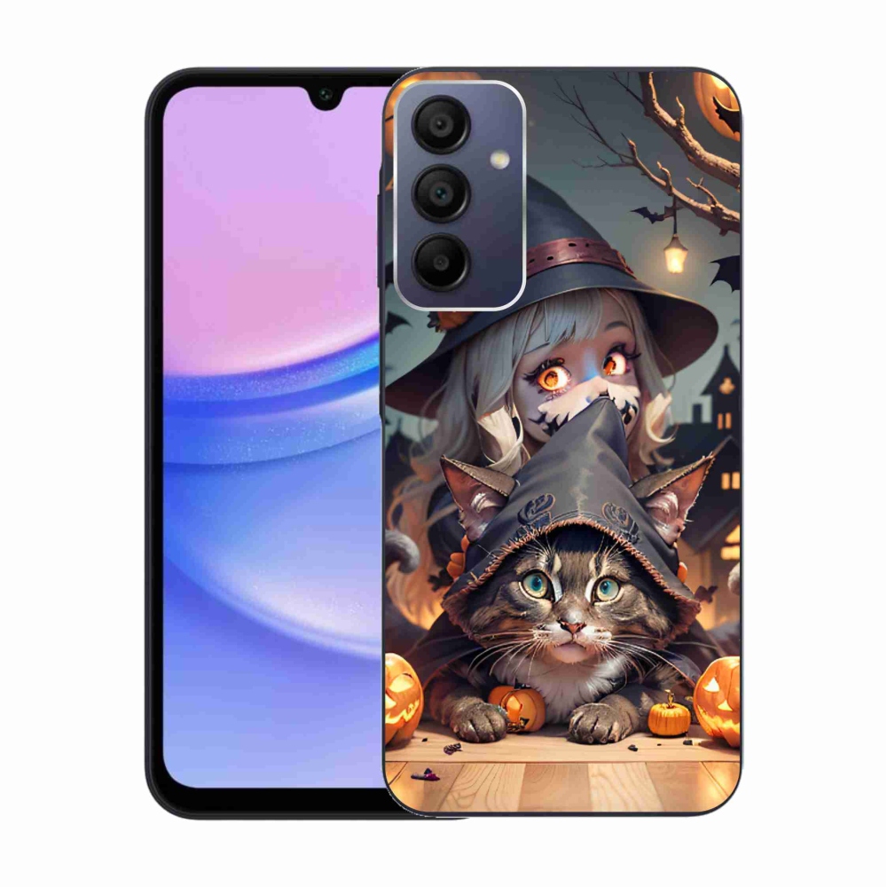 Gelový kryt mmCase na Samsung Galaxy A15 4G/5G - čarodějnice s kočkou