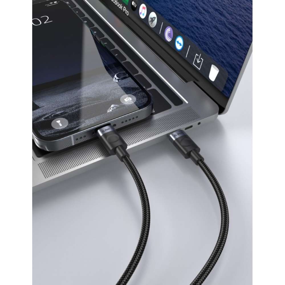 iPEAX Textilní kabel USB-C / lightning 1 m, USB 2.0 - černý
