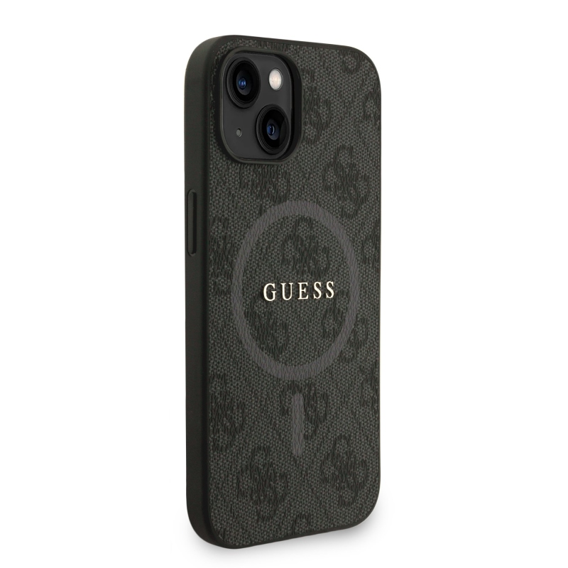 Guess PU Leather 4G Colored Ring Strap MagSafe Zadní Kryt pro iPhone 15 Black