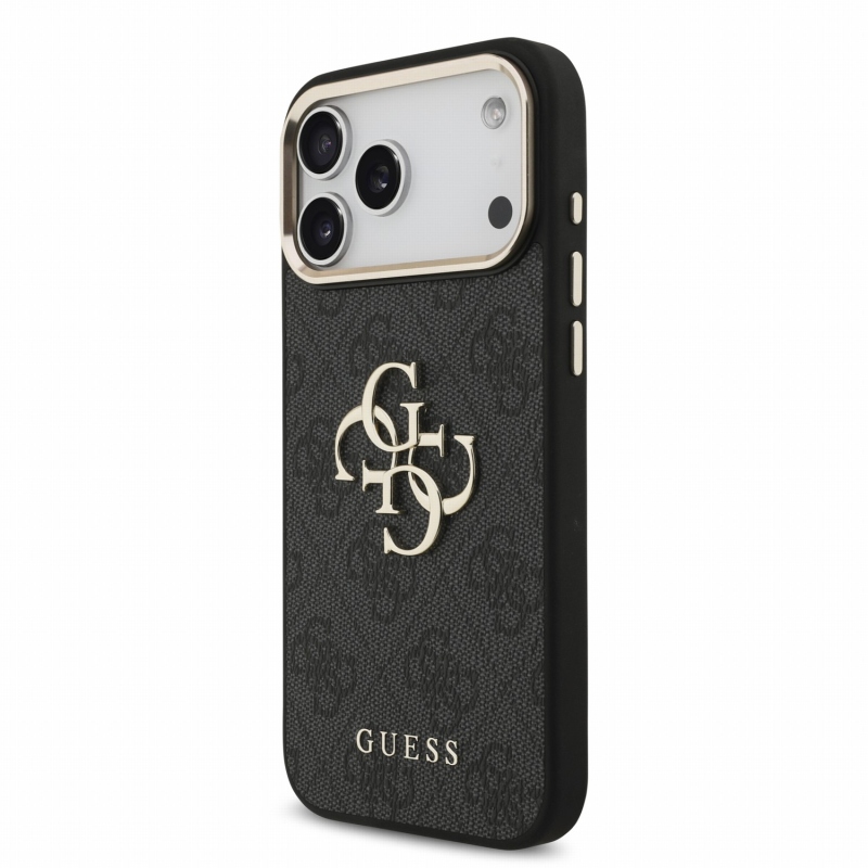 Guess PU 4G Metal Logo Strap Zadní Kryt pro iPhone 18 Pro Max Black