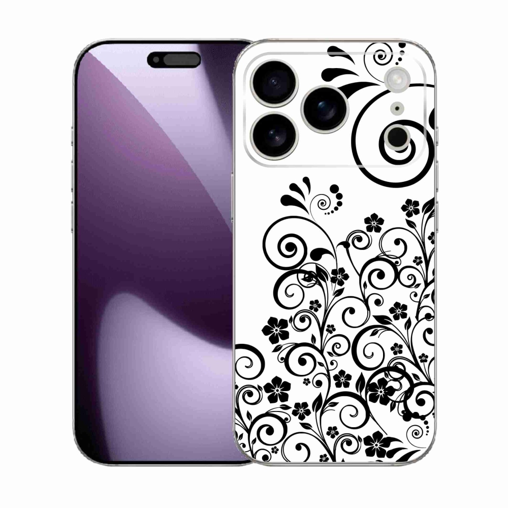 Gelový kryt mmCase na iPhone 17 Pro - černobílé květinové vzory