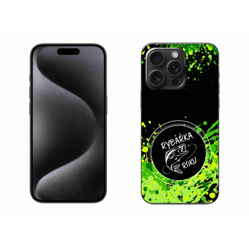 Gelový kryt mmCase na iPhone 15 Pro Max - rybářka roku černé pozadí