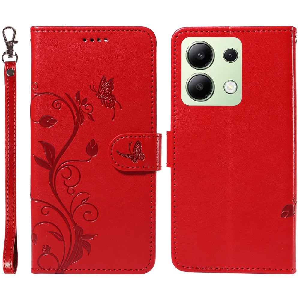 Flower knížkové pouzdro na Xiaomi Redmi Note 13 - červené