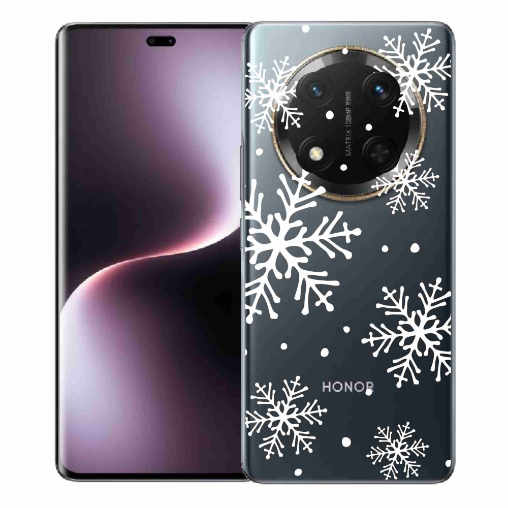 Gelový kryt mmCase na Honor Magic 7 Lite 5G - bílé vločky na průhledném pozadí
