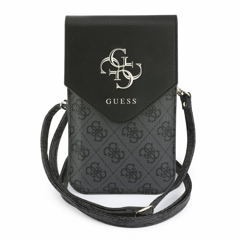 Guess PU Leather+Grained 4G Metal Logo Taška na Telefon Black