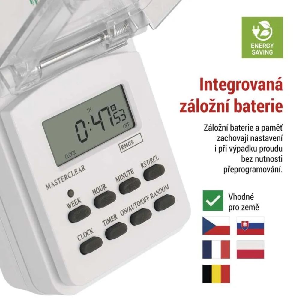 Časovač – digitální spínací zásuvka venkovní IP44 P5507N