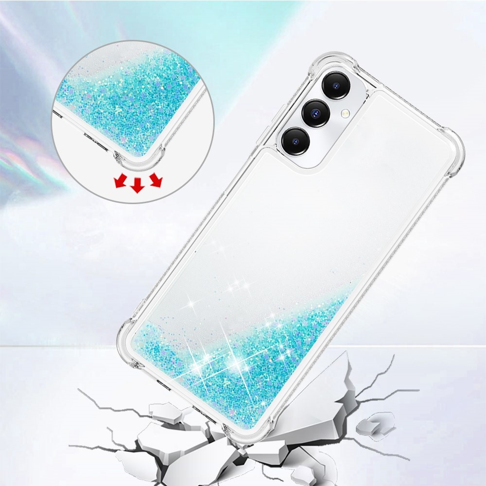 Glitter gelový přesýpací obal na Samsung Galaxy A05s - modrý/hvězdičky