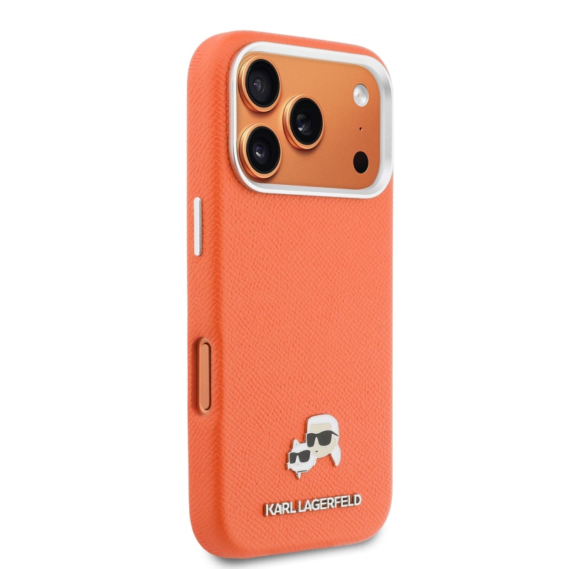 Karl Lagerfeld PU Karl and Choupette Heads Pins MagSafe Zadní Kryt pro iPhone 17 Pro Max Orange