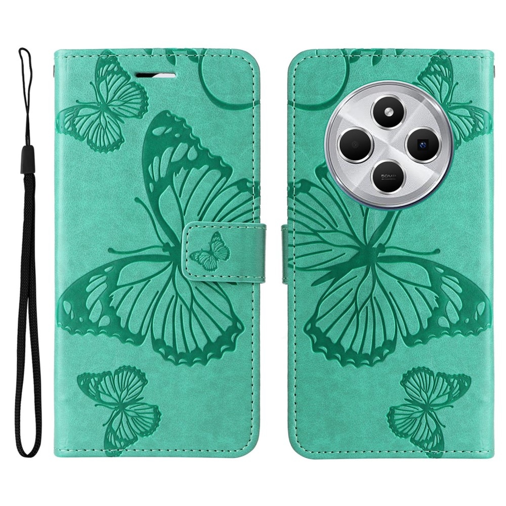 Big Butterfly knížkové pouzdro na Xiaomi Redmi 14C/Poco C75 - modrozelené
