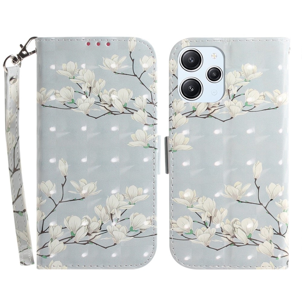 Print knížkové pouzdro na Xiaomi Redmi 12 4G/5G - bílé květy