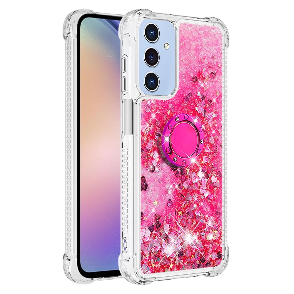 Glitt přesýpací gelový obal s kroužkem na prst na Samsung Galaxy A17 5G - růžový/srdíčka