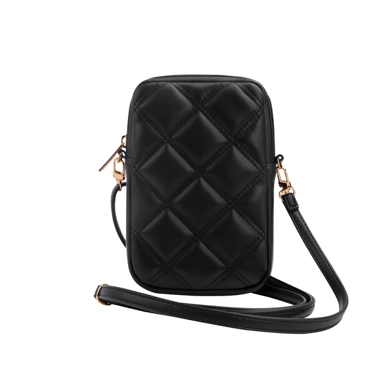 Guess PU Quilted 4G Metal Logo Taška na Telefon se Zipem Black