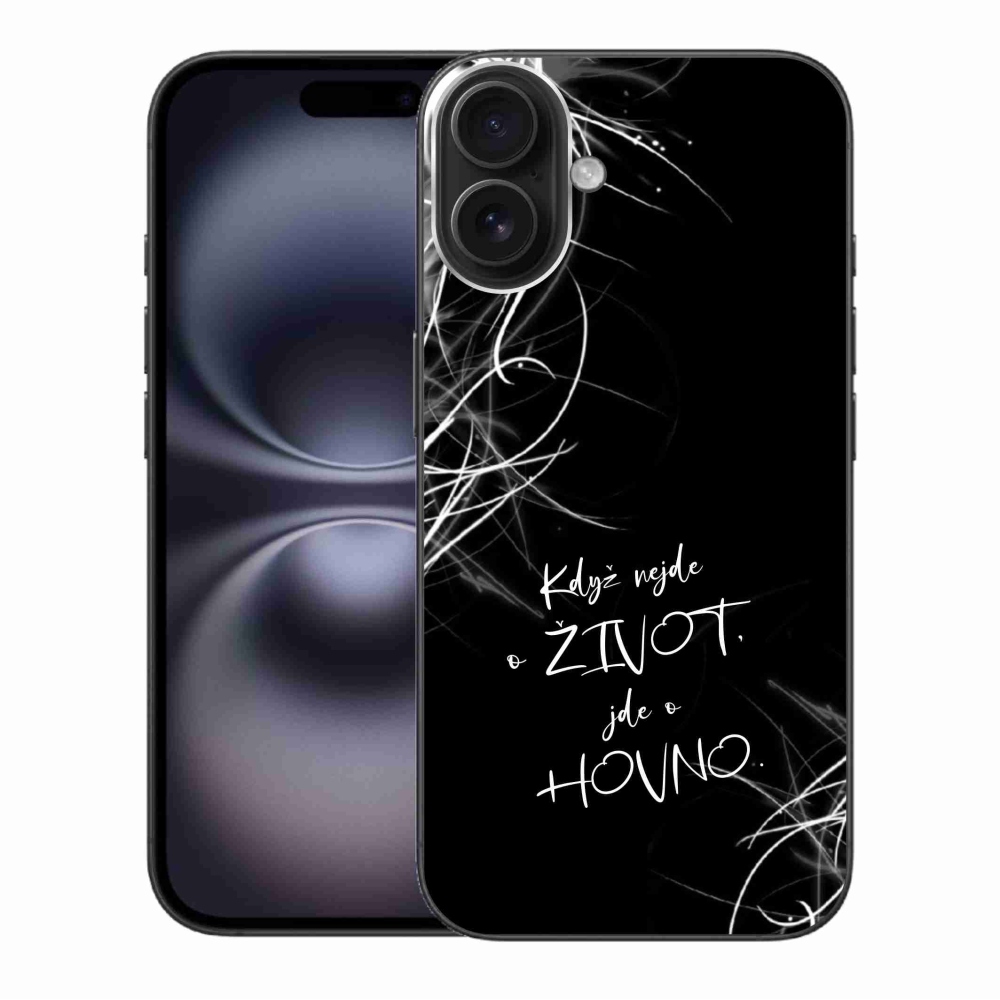 Gelový kryt mmCase na iPhone 16 Plus - vtipný text 16 černé pozadí