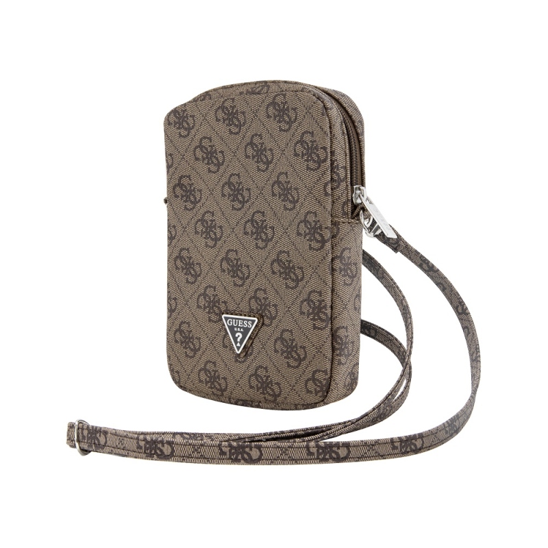 Guess PU 4G Triangle Logo Taška na Telefon se Zipem Brown