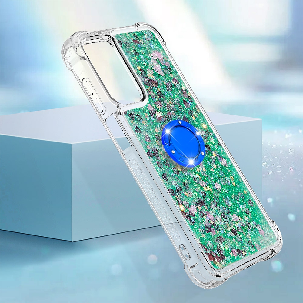 Glitt přesýpací gelový obal s kroužkem na prst na Samsung Galaxy A17 5G - zelený/srdíčka