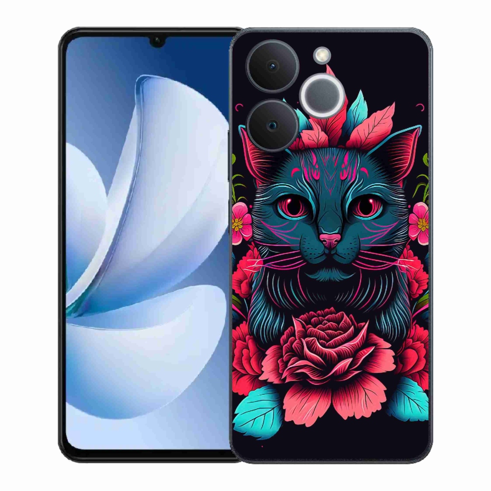 Gelový kryt mmCase na Realme Note 70T - květiny a kočka