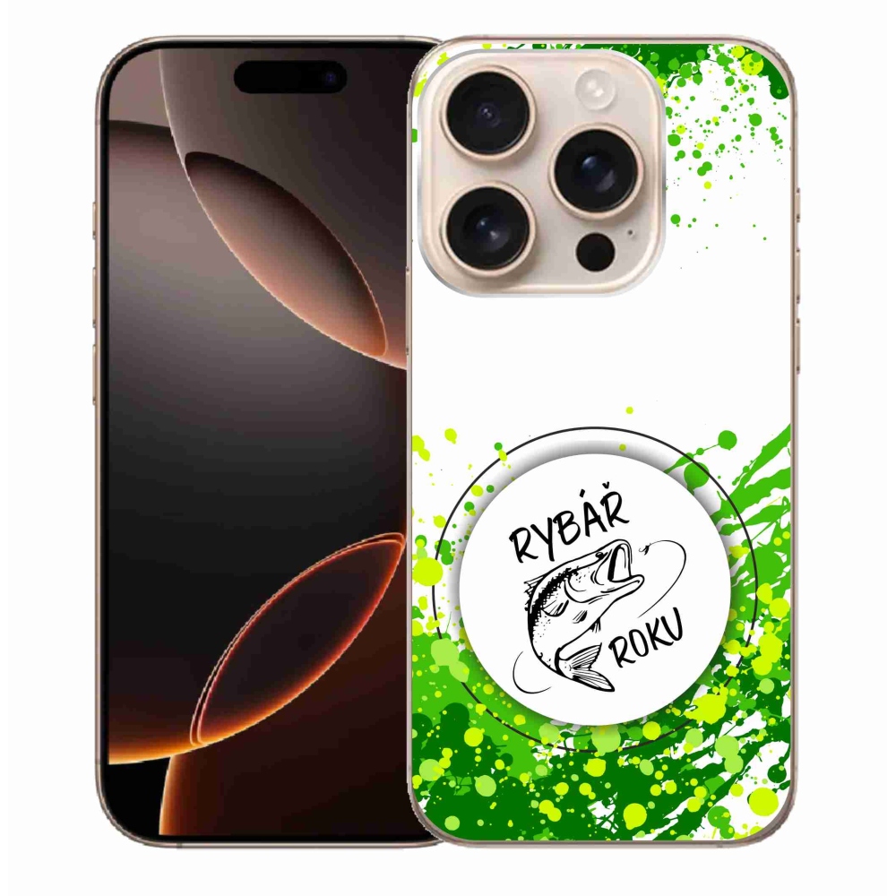 Gelový kryt mmCase na iPhone 16 Pro Max - rybář roku bílé pozadí
