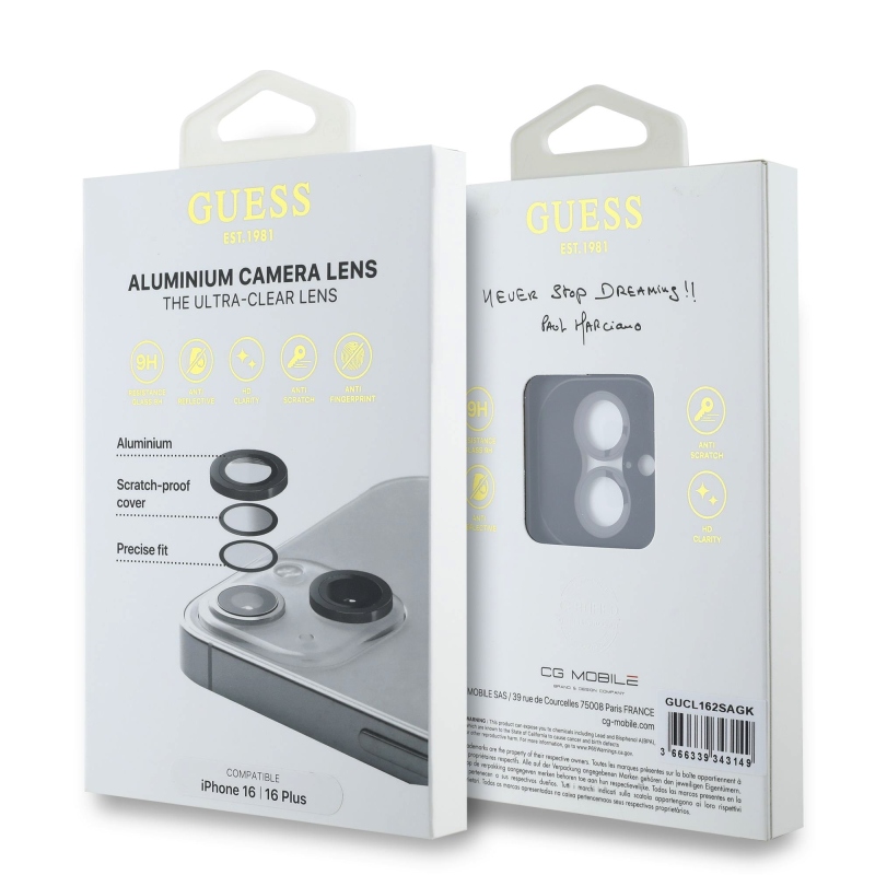 Guess Metal Ochrana Čoček pro iPhone 16/16 Plus Black