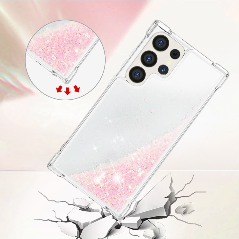 Glitter přesýpací gelový obal na Samsung Galaxy S24 Ultra - růžový/hvězdičky