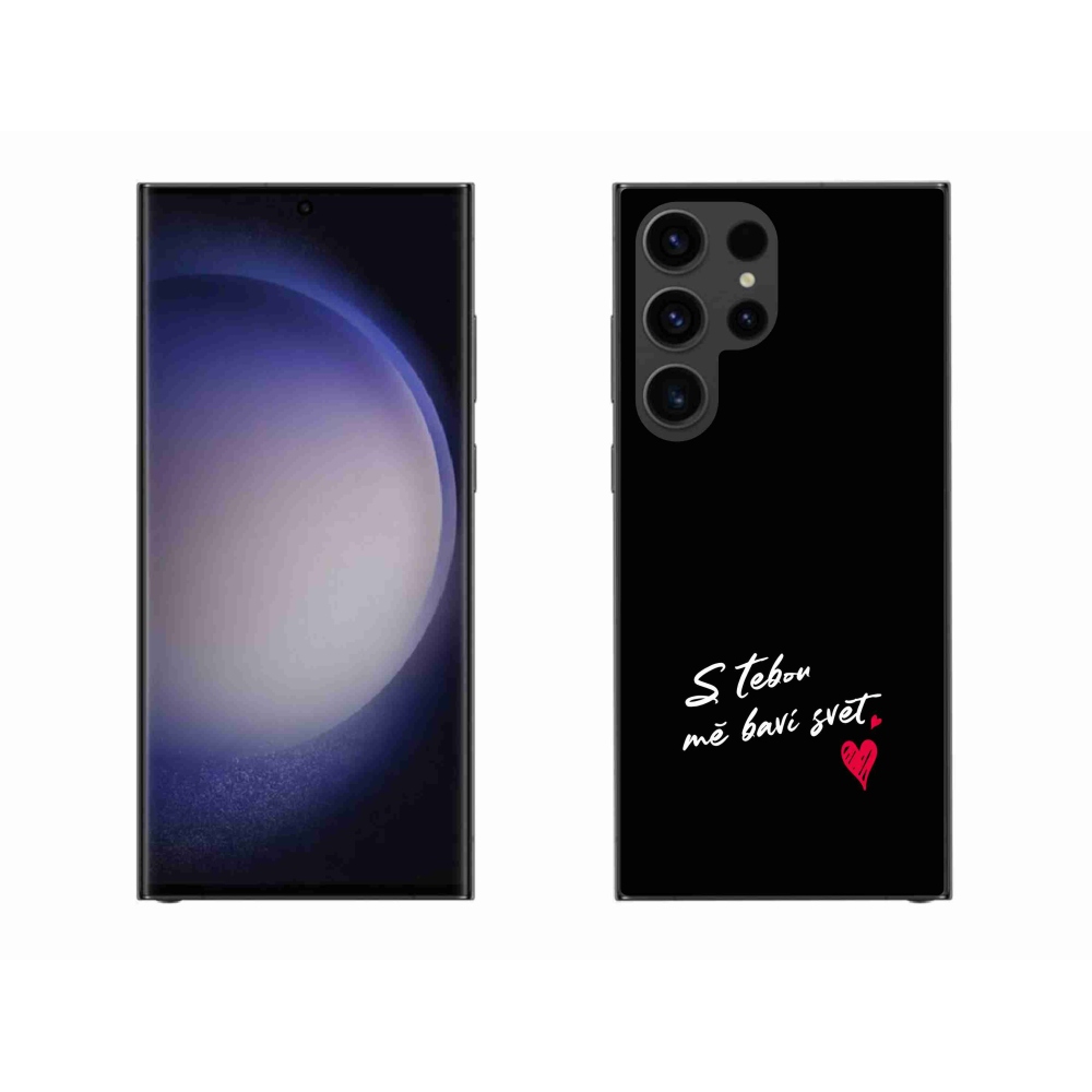 Gelový kryt mmCase na Samsung Galaxy S23 Ultra 5G - zamilovaný text 1 černé pozadí