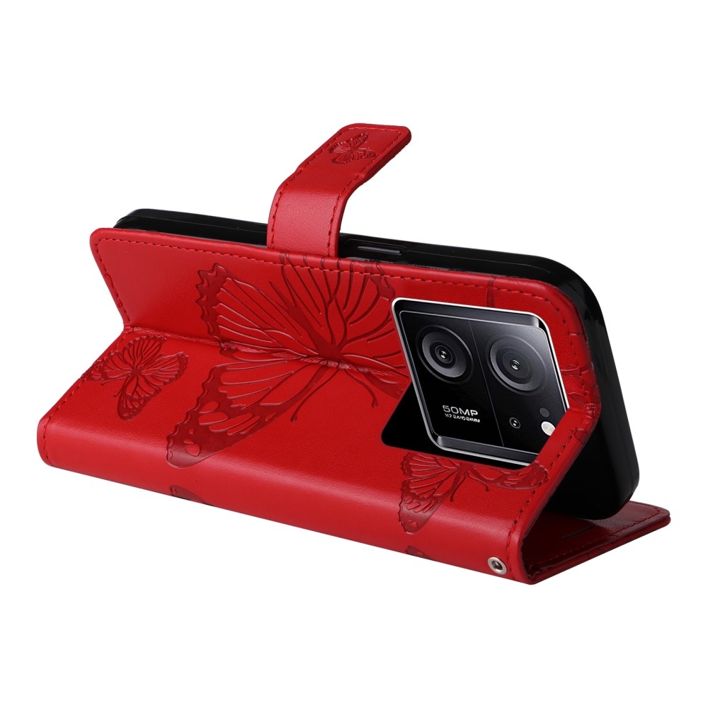 Big butterfly knížkové pouzdro na Xiaomi 13T/13T Pro - červené