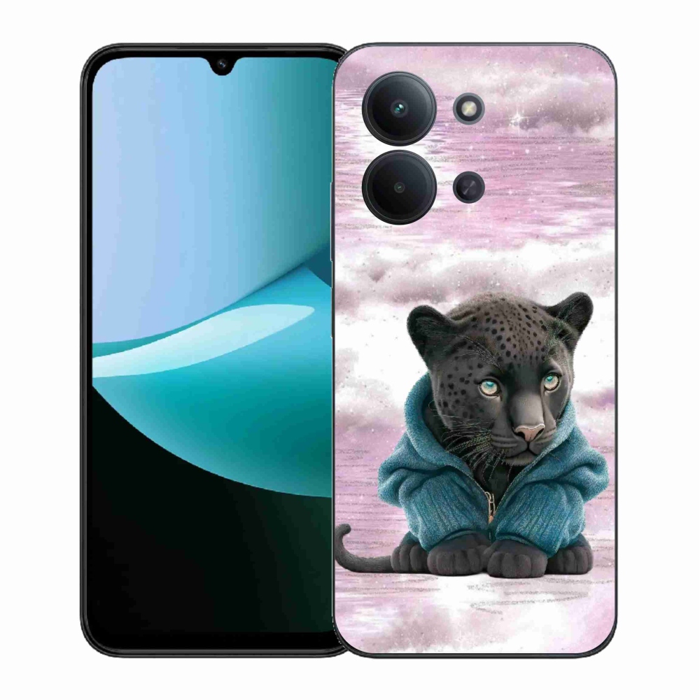 Gelový kryt mmCase na Xiaomi Redmi 15C 4G (171mm)/Poco C85 4G (171mm) - černý panter ve svetru