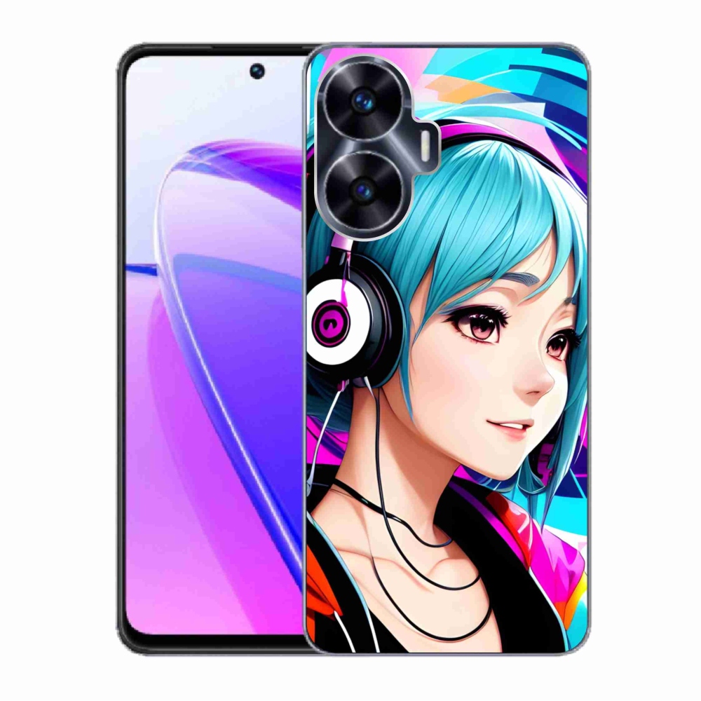 Gelový kryt mmCase na Realme C55 - dívka se sluchátky