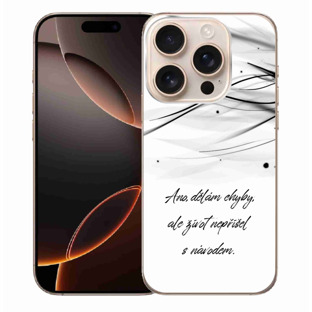Gelový kryt mmCase na iPhone 16 Pro Max - citát bílé pozadí