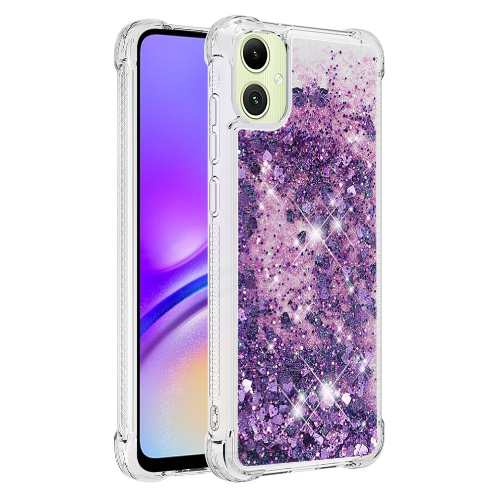 Glitter přesýpací gelový obal na Samsung Galaxy A06 4G - tmavěfialový/srdíčka