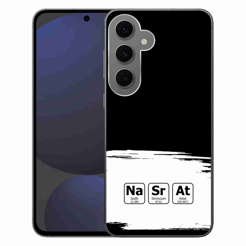 Gelový kryt mmCase na Samsung Galaxy S24 FE - chemické prvky bíločerné pozadí