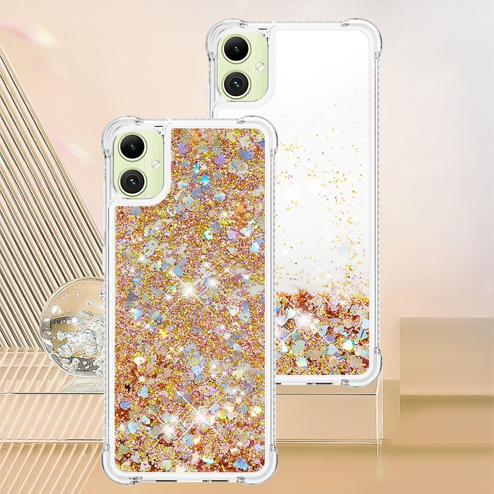 Glitter přesýpací gelový obal na Samsung Galaxy A06 4G - zlatý/srdíčka