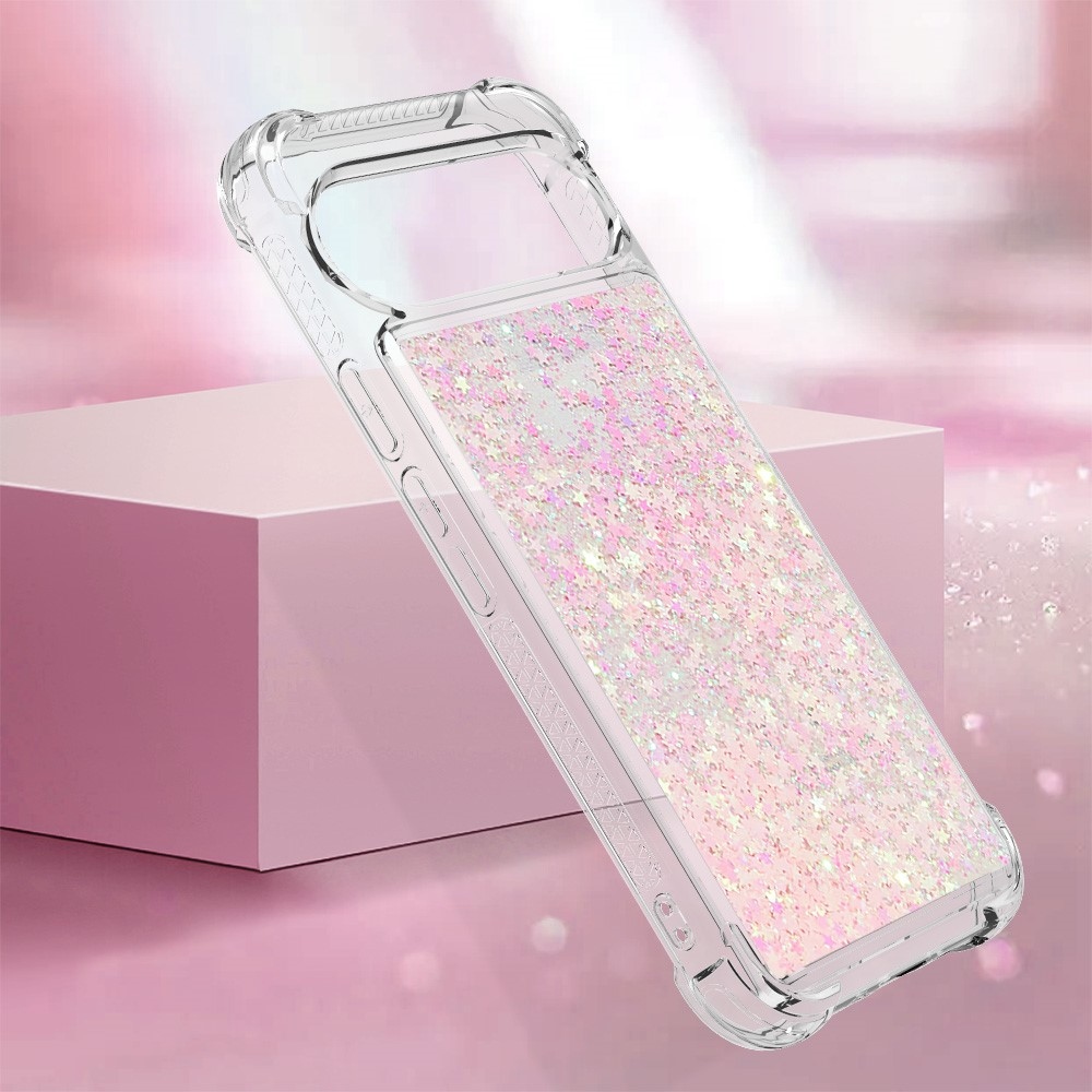 Glitter přesýpací gelový obal na Google Pixel 10 Pro/Pixel 10 - růžový/hvězdičky