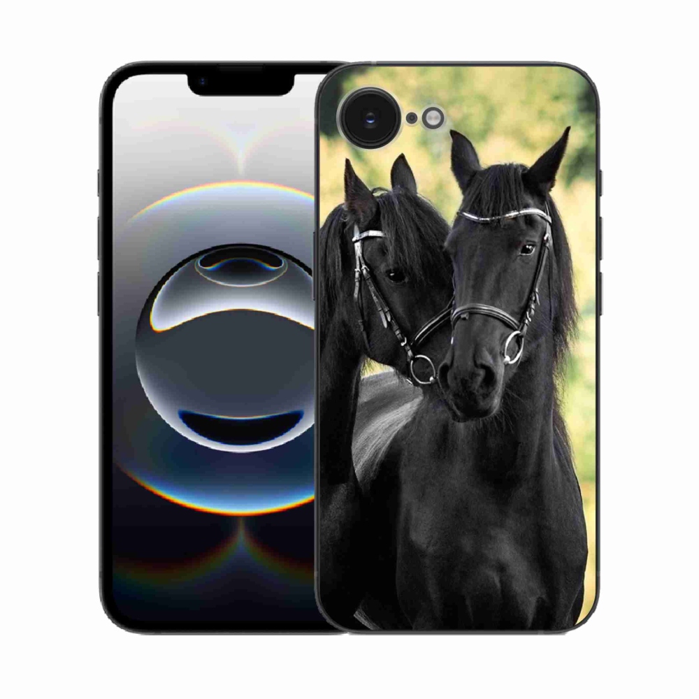 Gelový kryt mmCase na iPhone 16e - dva černí koně