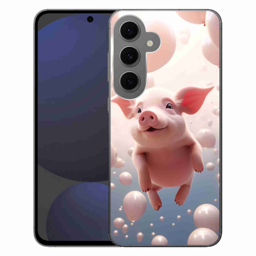 Gelový kryt mmCase na Samsung Galaxy S24 FE - prasátko s balónky