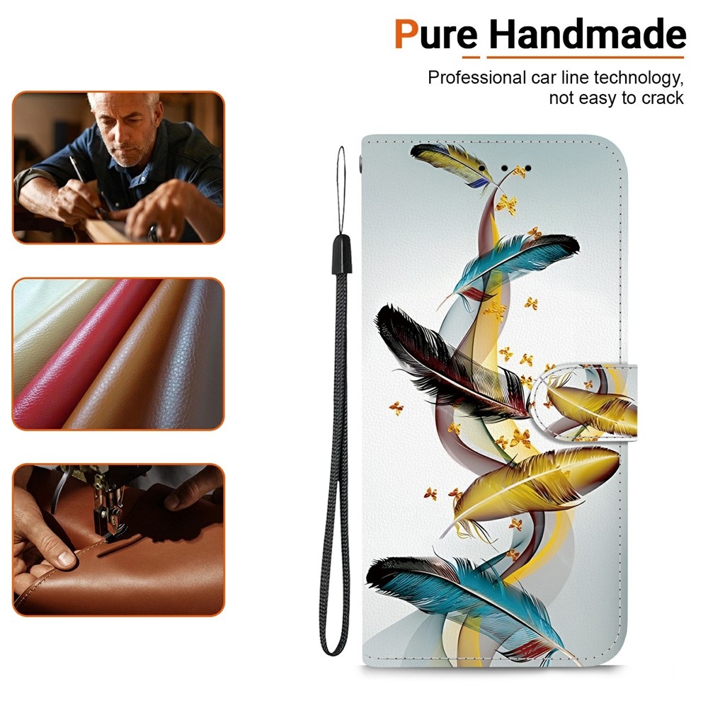 Versatile knížkové pouzdro na Xiaomi Redmi 15 4G (171mm) - zlatá a modrá pírka