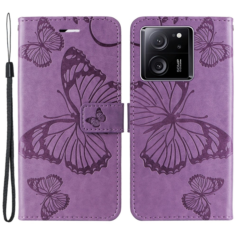 Big butterfly knížkové pouzdro na Xiaomi 13T/13T Pro - fialové