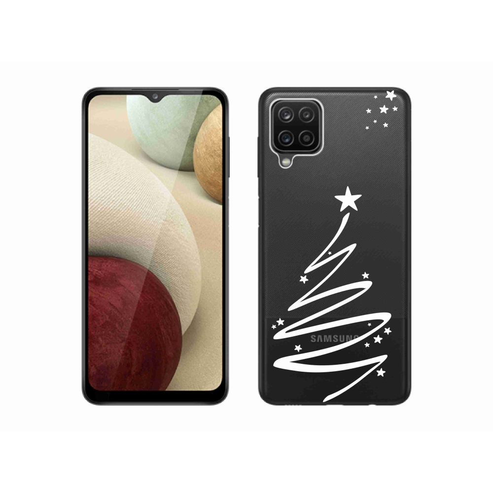 Gelový kryt mmCase na Samsung Galaxy A12 - bílý stromeček na průhledném pozadí