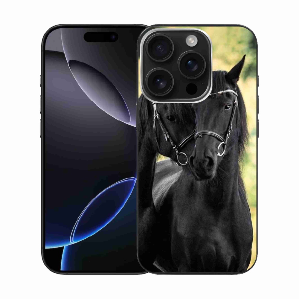 Gelový kryt mmCase na iPhone 16 Pro - dva černí koně