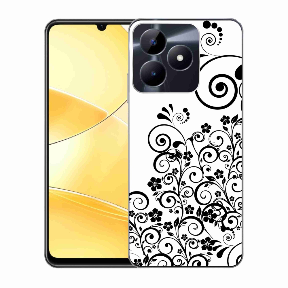 Gelový kryt mmCase na Realme C51/C53 - černobílé květinové vzory