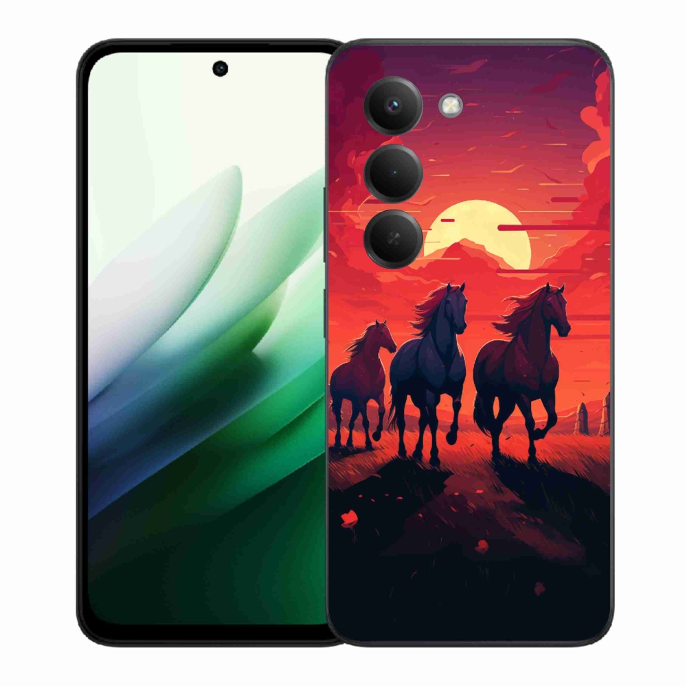 Gelový kryt mmCase na Xiaomi Redmi 15 5G (169mm) - koně a západ slunce