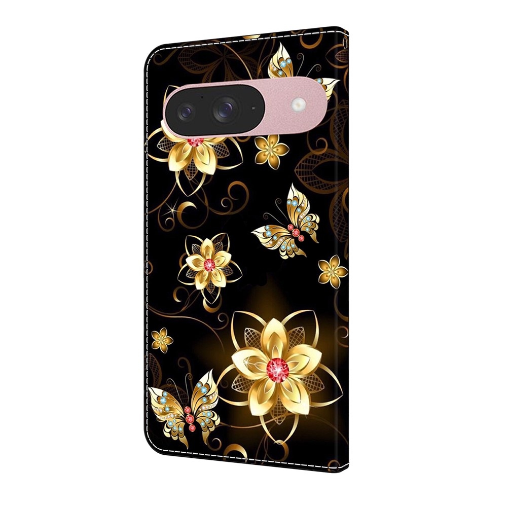 Smooth knížkové pouzdro na Google Pixel 10 Pro/Pixel 10 - zlatí motýli a květiny