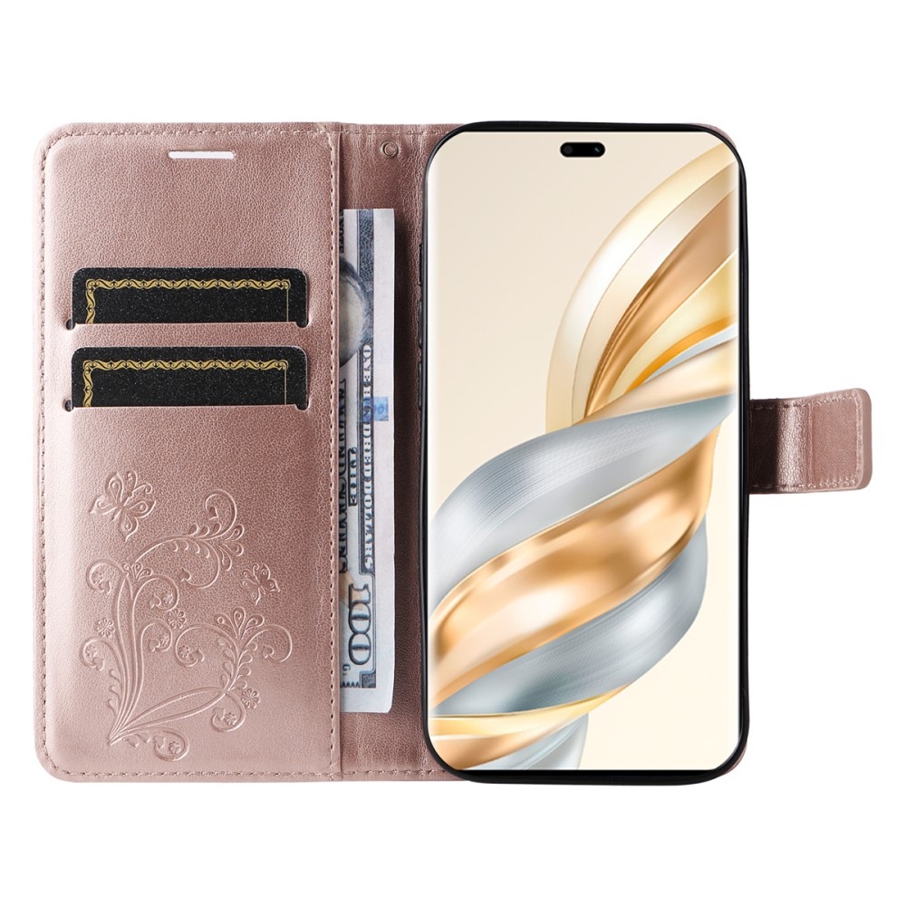 Big Butterfly knížkové pouzdro na Honor Magic 7 Lite 5G - růžovozlaté