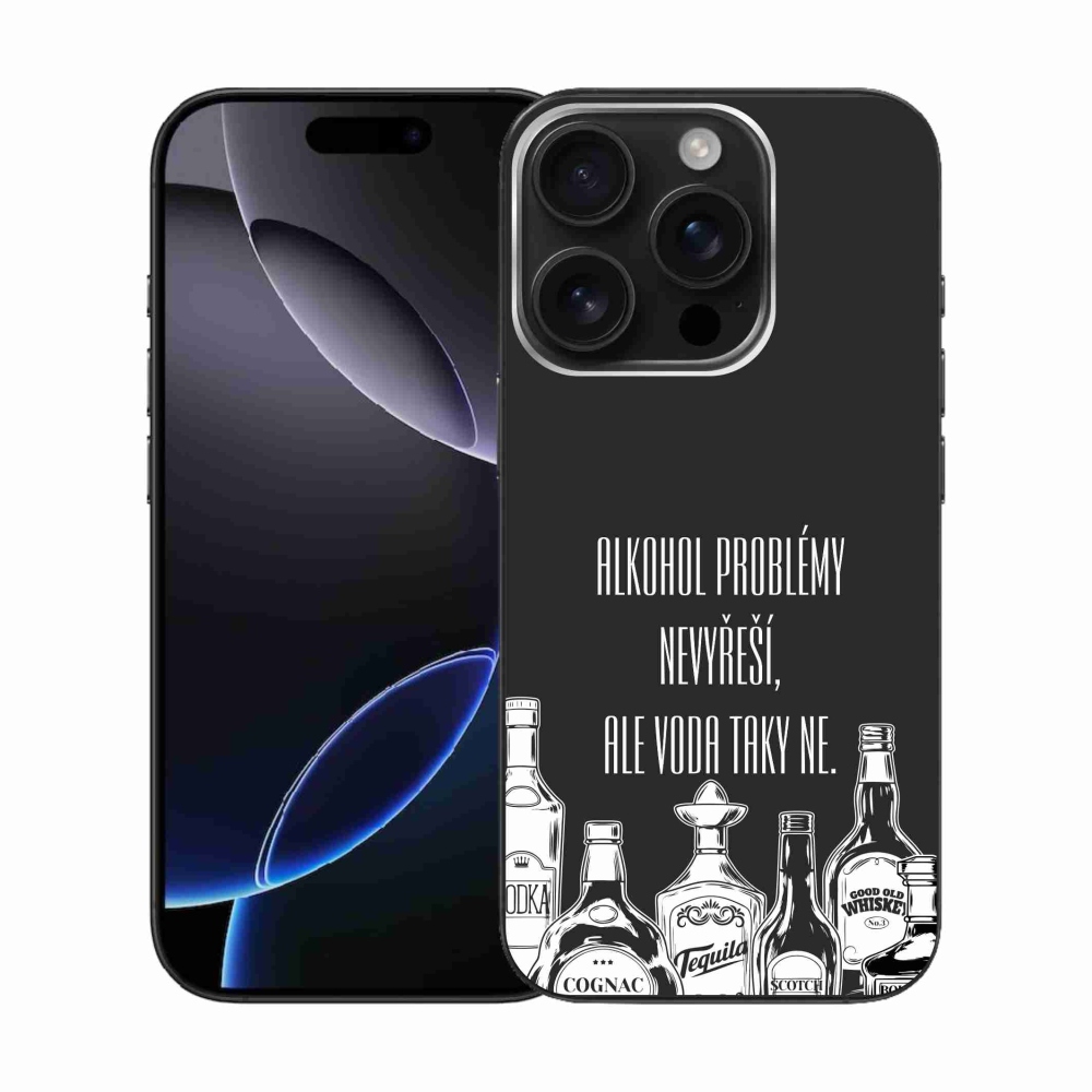 Gelový kryt mmCase na iPhone 16 Pro - vtipný text černé pozadí