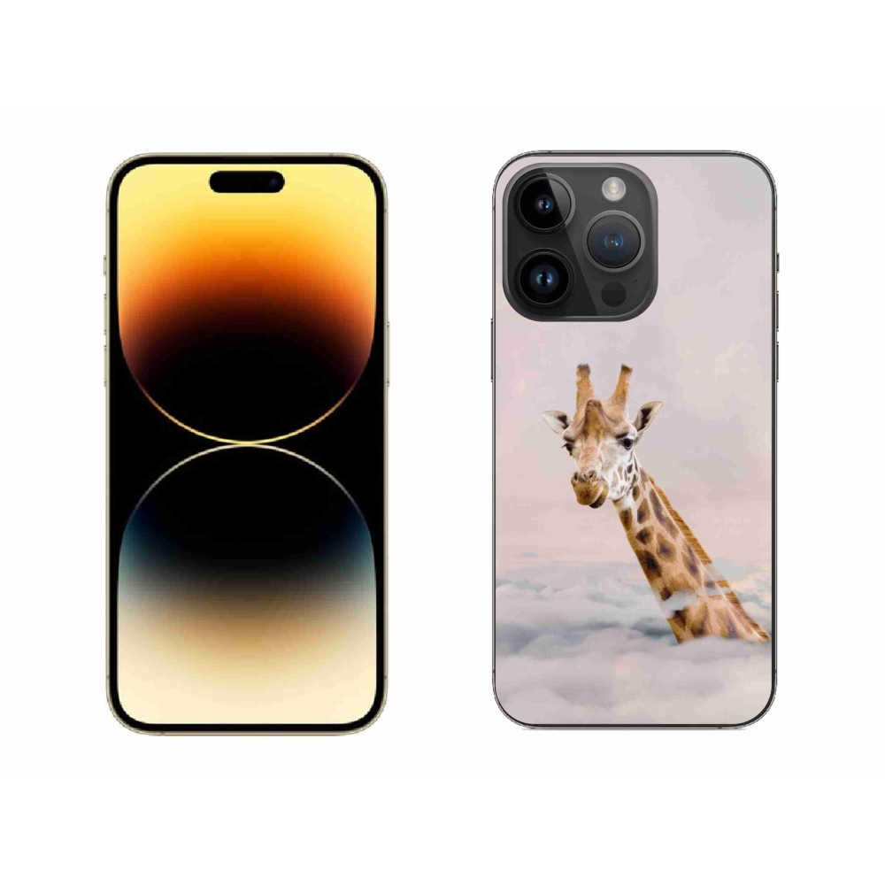 Gelový kryt mmCase na iPhone 14 Pro Max - žirafa v oblacích