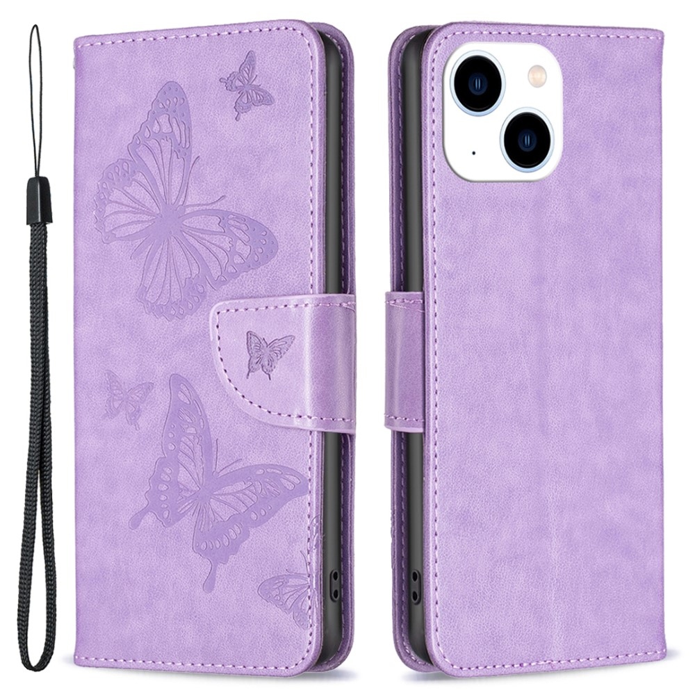 Butterfly knížkové pouzdro na iPhone 15 - fialové