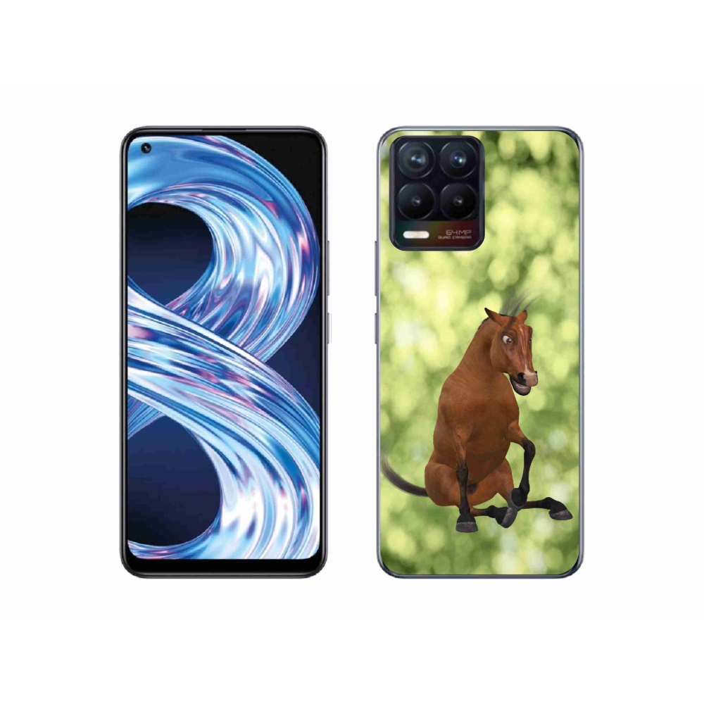 Gelový kryt mmCase na Realme 8 Pro - hnědý kreslený kůň 1