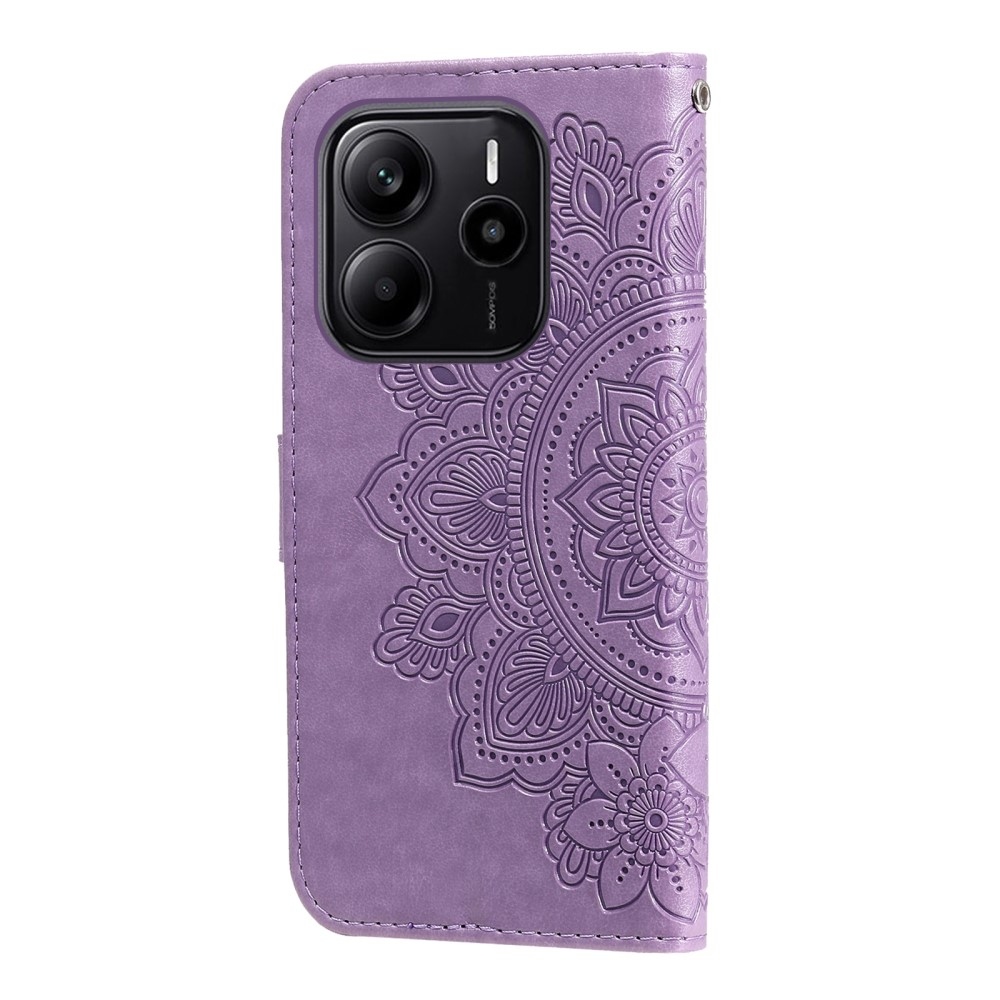 Floral knížkové pouzdro na Xiaomi Redmi Note 14 - fialové