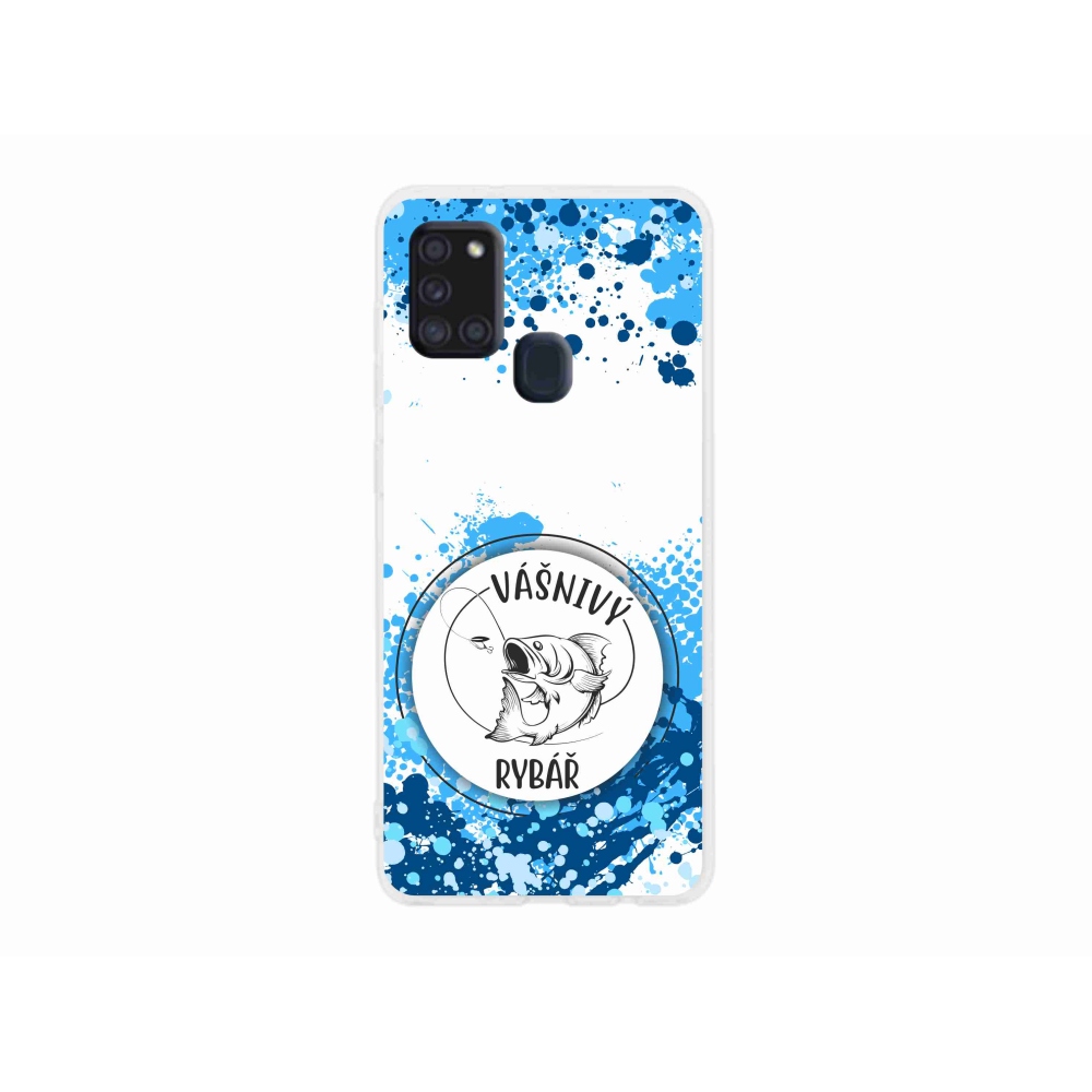 Gelový kryt mmCase na Samsung Galaxy A21s - vášnivý rybář bílé pozadí