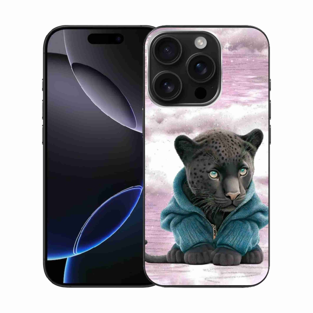 Gelový kryt mmCase na iPhone 16 Pro - černý panter ve svetru