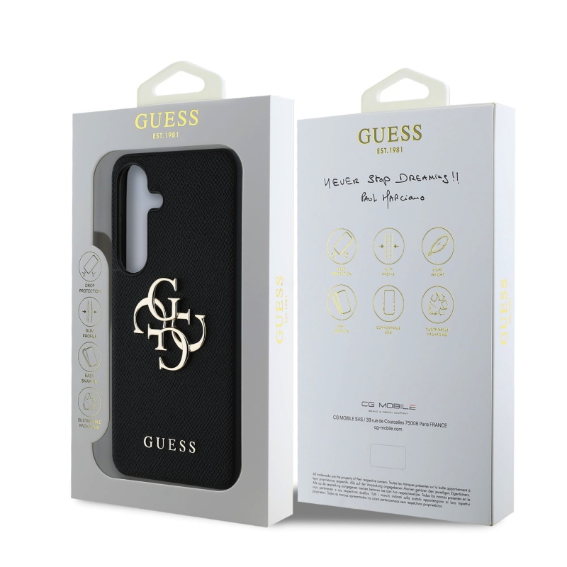 Guess PU Grained 4G Metal Logo Zadní Kryt pro Samsung Galaxy S25+ Black